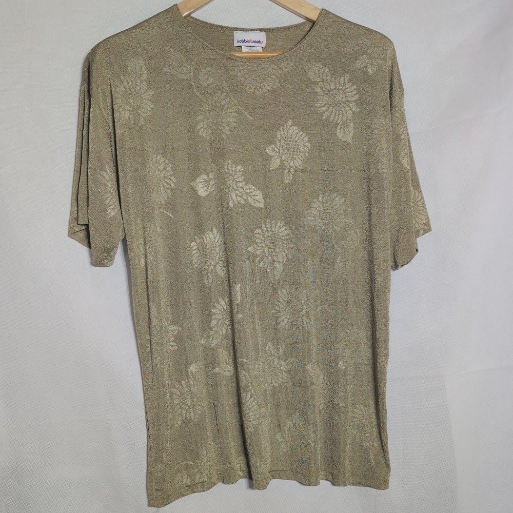Bobbie Brooks Gold Sheer Floral Stretch Tee Shirt